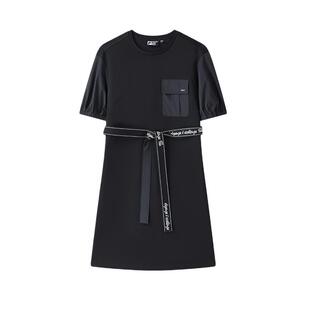 FILA斐乐女子高级优雅针织连衣裙夏季时尚休闲舒适圆领连衣裙