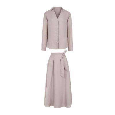 VERTOW春夏极简亚麻V领衬衫半裙