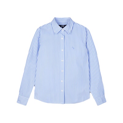 R2W纯棉府绸修身蓝白条纹衬衫