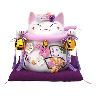 日本紫色樱花招财猫陶瓷入户摆件开业乔迁礼物客厅店铺发财猫乔迁