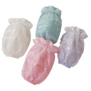 双层蕾丝袖套短款护袖套秋冬季女士网纱羽绒服防污套袖黑色纯白色