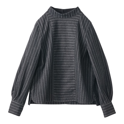 女式棉混立领条纹罩衫