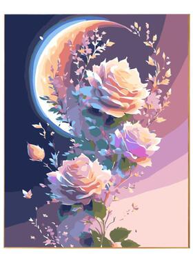 玫瑰花卉中国风复古填色画