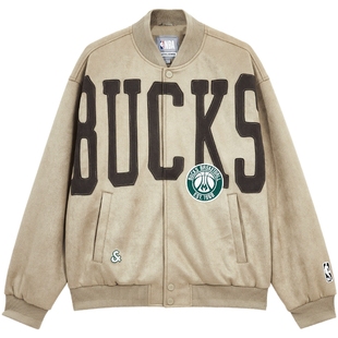 杰克琼斯NBA联名雄鹿队男装羽绒服冬季新款刺绣宽松棒球领上衣