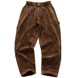 重磅纯棉灯芯绒休闲裤男秋冬季多口袋宽松直筒日系复古伐木工装裤