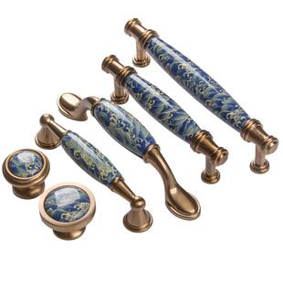新中式青花瓷柜门拉手欧式陶瓷美式橱柜抽屉拉手复古衣柜子门把手