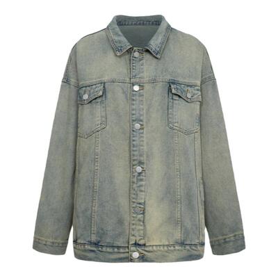 美式水洗做旧黄泥色牛仔夹克