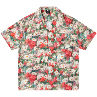 From Mars 与浪漫为伍 日系花卉满印宽松古巴领情侣短袖衬衫夏季