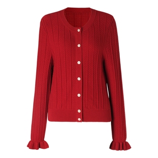 歌莉娅红色天丝开衫女2025新款秋季流行穿搭珠片纱上衣1ECL6J4J0