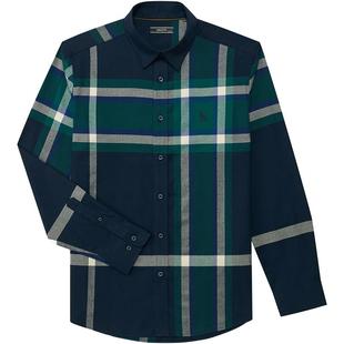 Hazzys哈吉斯秋季休闲时尚长袖棉质衬衫外套男士格纹撞色衬衣上衣