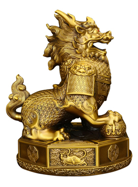 纯黄铜铠甲麒麟一对招财摆件家居