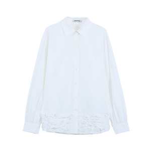 pusumede 南法日记 白色长袖衬衫女设计感木耳花边衬衣气质上衣