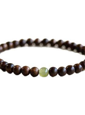 天然文莱沉香手串男女小米珠木质文玩串珠和田玉转运珠手链饰礼物