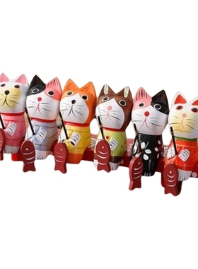 北欧彩绘可爱小猫钓鱼装饰摆件