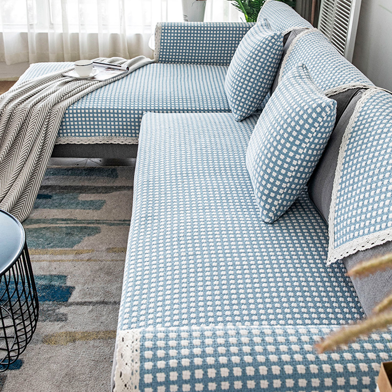 小格子沙发垫棉麻四季通用布艺北欧简约现代防滑夏沙发套罩巾全包