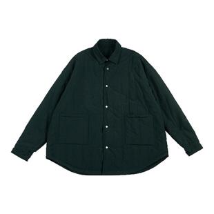 NOEARS墨绿色男士夹棉衬衫秋冬薄棉衣日系复古宽松翻领外套痞帅潮