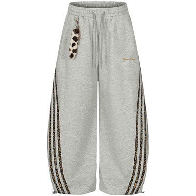 美式豹纹条纹弯刀卫裤女秋冬新款