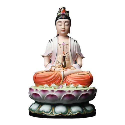 戴玉堂陶瓷摆件《坐古莲自在水月观音菩萨》陈戴茹观世音佛像装饰