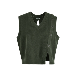 阔色黑色不规则针织背心马甲毛衣女2025秋冬季新款叠穿衬衫上衣