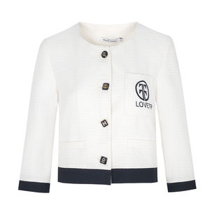 郁香菲小香风短外套女优雅通勤秋季时尚撞色显瘦圆领七分袖上衣