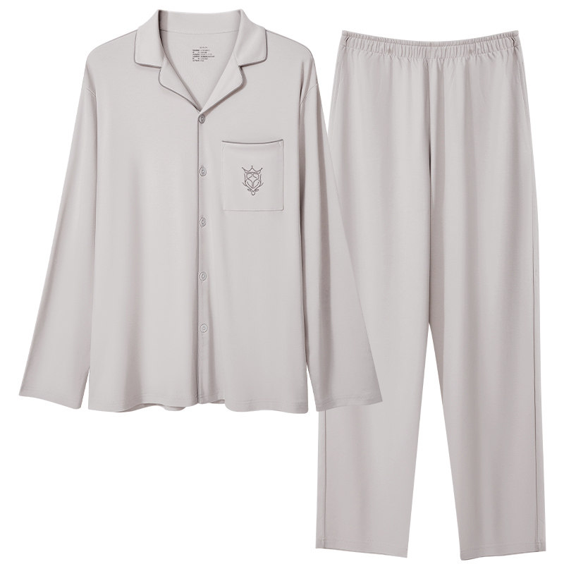 七色纺长袖开衫家居服套装男女100%纯棉情侣款睡衣礼盒春秋可外穿