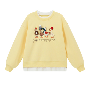 布丁哈鲁春装女童童装休闲上衣2026春季新款儿童公仔假两件卫衣