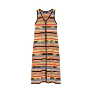 Desigual【明星同款】26春夏条纹段染纱针织开襟彩色长款连衣裙