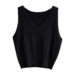 大码短款上衣女外穿吊带背心V领冰丝针织无袖t恤西装内搭打底胖mm