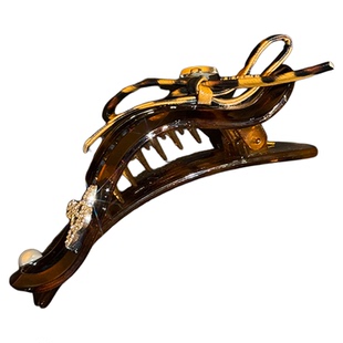 香榭魅影◆土星豹纹蝴蝶结一字型扁夹抓夹后脑勺盘夹子头饰发夹