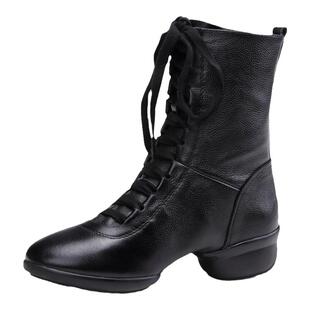 真皮舞蹈靴秋冬季杨丽萍广场舞鞋女靴水兵舞鞋靴子软底加绒跳舞鞋