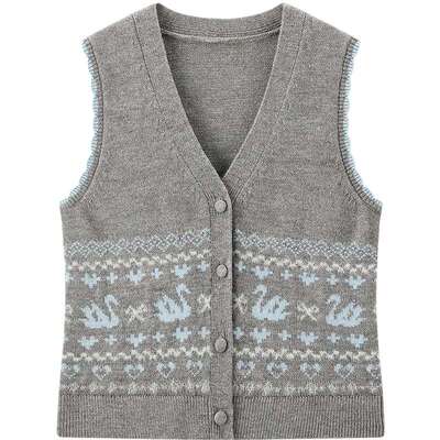 【费尔岛】乐町商场同款天鹅提花针织背心女冬季v领开衫C1EFF4422