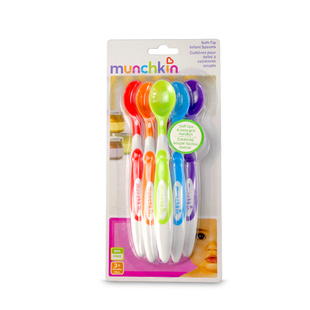 美国进口Munchkin麦肯奇婴儿彩色长柄软头宝宝小勺子 一盒6支包邮