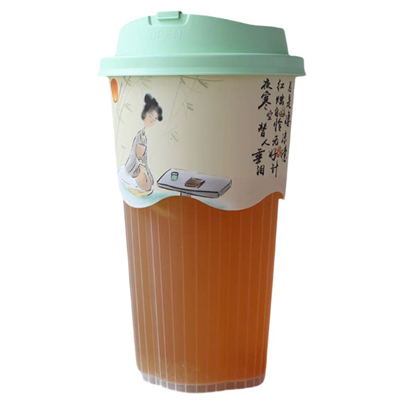 一次性膜内贴注塑奶茶杯奶茶店杯子饮品杯硬质塑料杯外卖包装定制