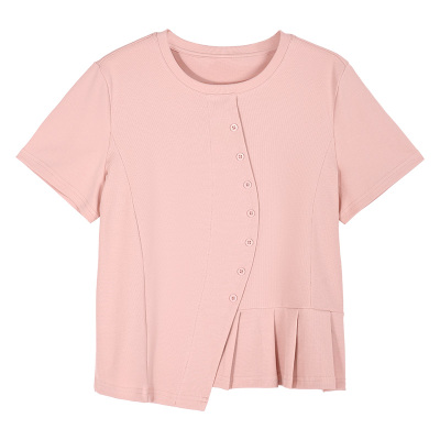 正肩短袖t恤女夏季时尚清新减龄