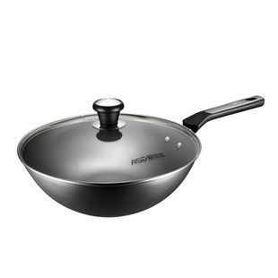 爱仕达大铁锅炒锅家用老式无涂层圆底炒菜锅燃气灶适用不生锈精铁