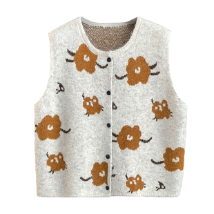 森女风花朵提花针织开衫马甲女2026春季新款文艺复古穿搭减龄马夹