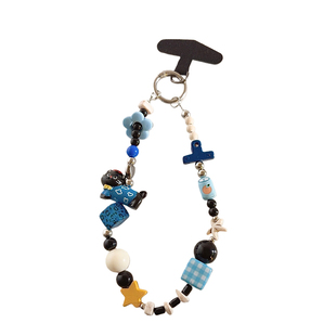 趣味创意手工串珠手链手机挂件适用于手机壳可爱百搭蓝色卡通挂饰多功能手机链短款手腕钥匙扣ccd便携挂绳255