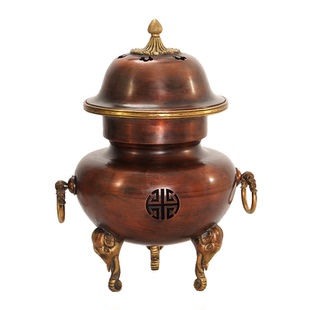 藏式红铜香炉象鼻三脚香熏炉耐高温复古香炉烟供炉玄关禅意香薰炉