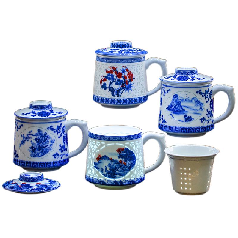 卡雷曼青花玲珑瓷泡茶杯办公杯
