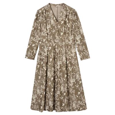 含天丝长袖中长连衣裙