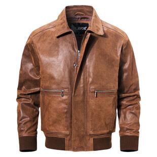 春秋新款真皮皮衣男真皮夹克单装短款翻领美式机车男士外套