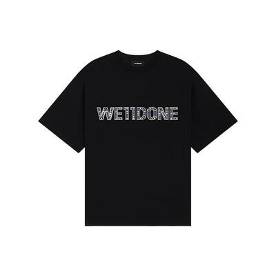 WE11DONE25早秋中性男女同款水晶装饰LOGO休闲宽松短袖T恤