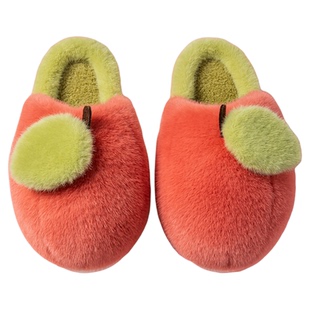 可爱桃子造型毛绒棉拖鞋女冬季保暖防滑加绒厚底室内居家包头拖鞋