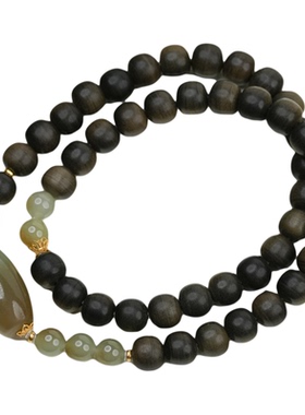 【丽人】18K金印度老山檀0.65*0.72阴沉料且末蓝双圈手串手链￥￥