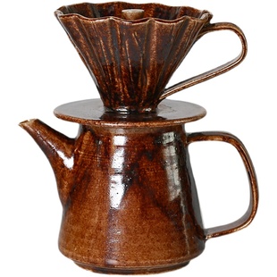 清 小葵川町屋日本进口伊贺烧独步炎匠人手作咖啡滤杯咖啡壶套装