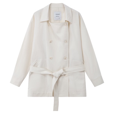 RUISHI芮时“轻都之旅”双排扣大翻领蝙蝠袖中长款风衣外套女春夏