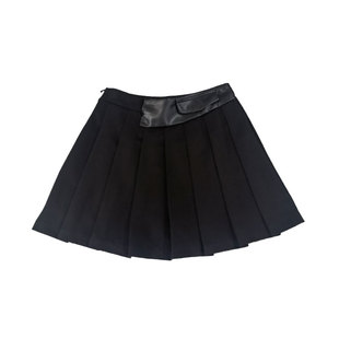 洛可可品牌尾货春秋季学院风A字短款显瘦百褶裙女小黑裙防走光裤
