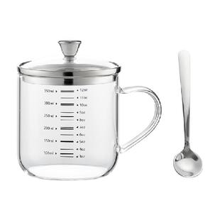 onlycook高硼硅玻璃杯家用牛奶杯果汁杯刻度水杯早餐杯带盖子口杯