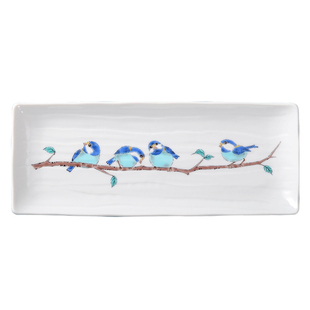 日本原装进口陶瓷九谷烧山雀小鸟精致长方形鱼盘子寿司盘日式餐具