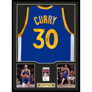 库里 亲笔签名 勇士队蓝色职业球衣 JSA认证 精装裱 礼物